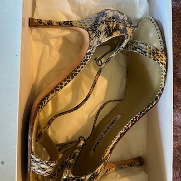 Sandales Manolo Blahnik PARI – Rose & Noir – Peau De Serpent Exotique – Taille 40.5 US – Neuf Avec Boîte